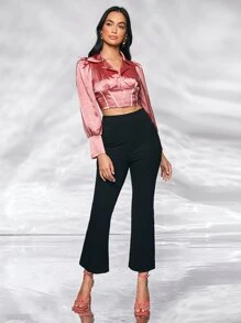 SHEIN BAE Ruched Lantern Sleeve Crop Top