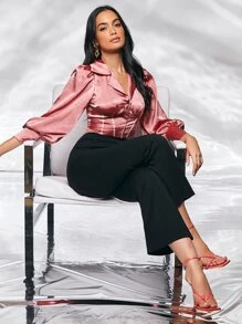 SHEIN BAE Ruched Lantern Sleeve Crop Top