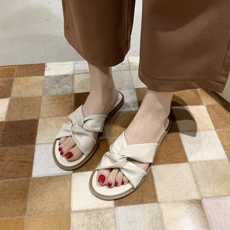 

Twist Slide Sandals, Beige