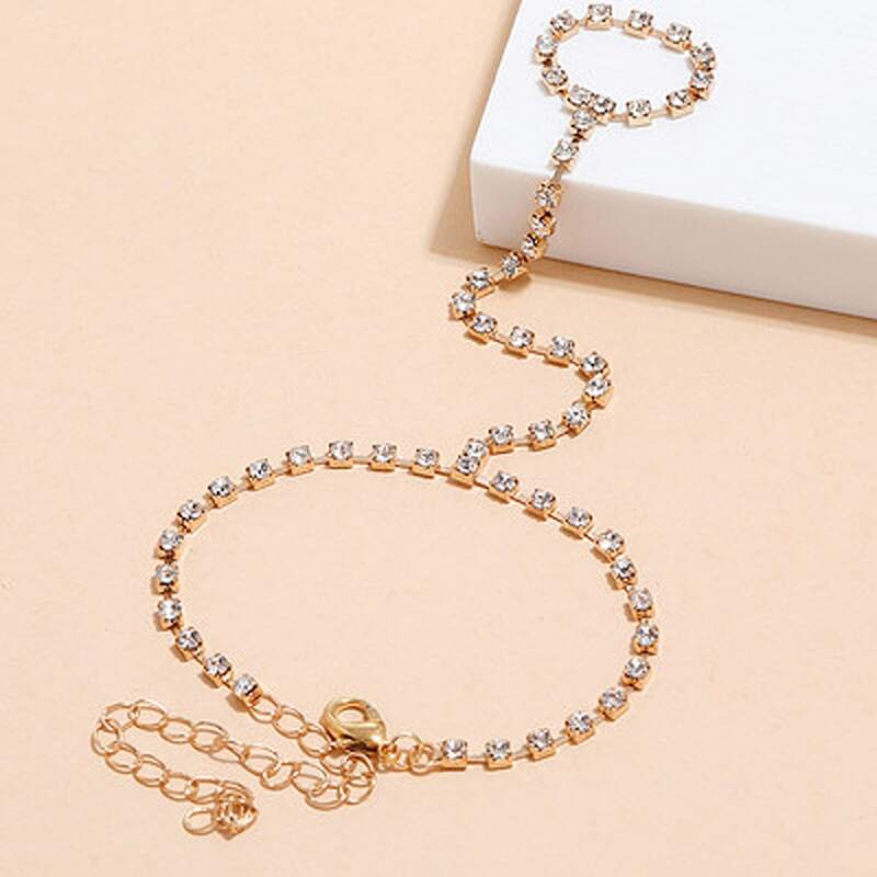 

Rhinestone Decor Bracelet With Ring, Gold