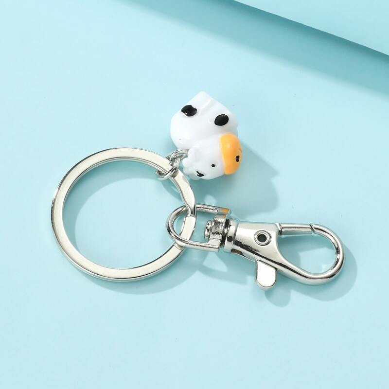 

Cartoon Cow Charm Keychain, Silver