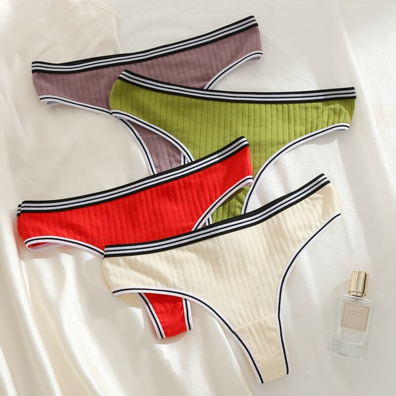 

4pack Contrast Binding Panty Set, Multicolor