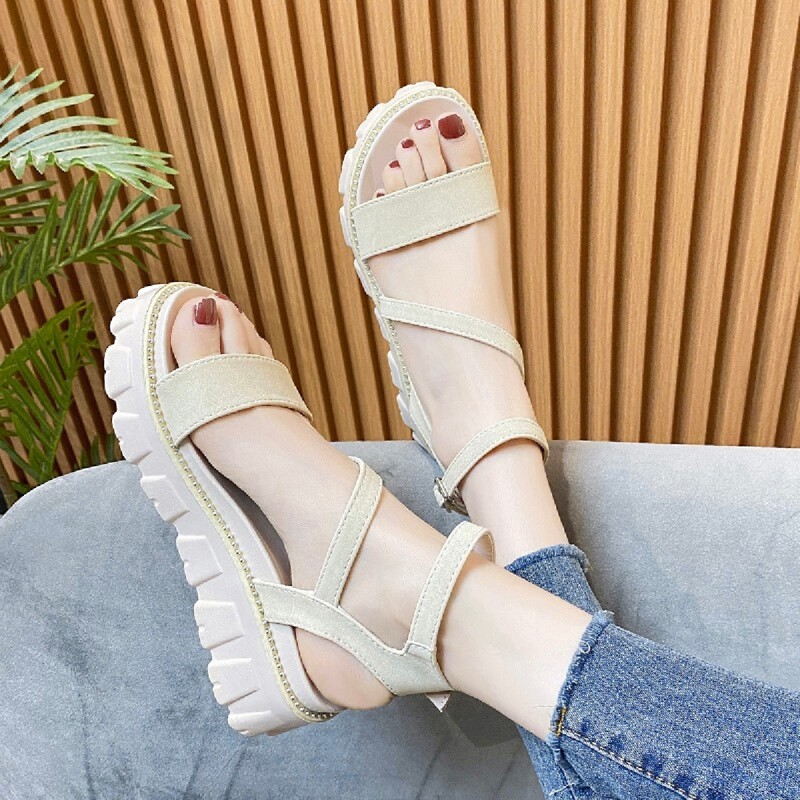 

Buckle Decor Wedge Sandals, Beige