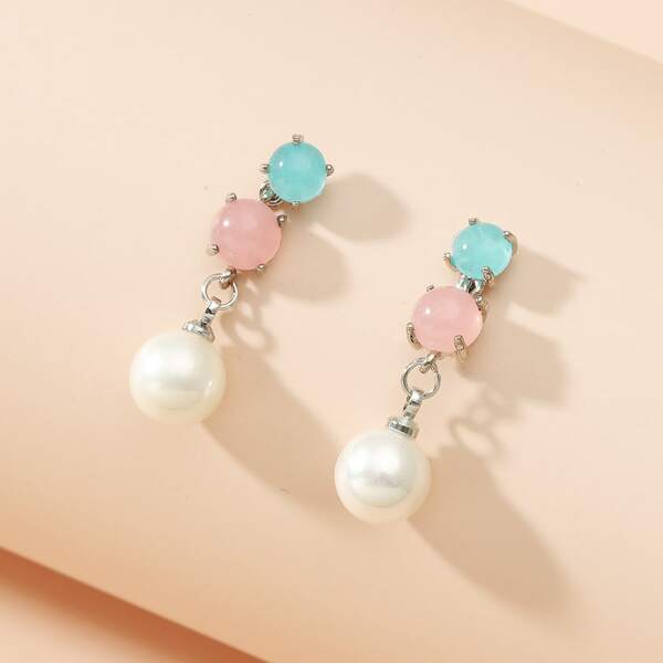 

Faux Pearl Decor Drop Earrings, Baby blue