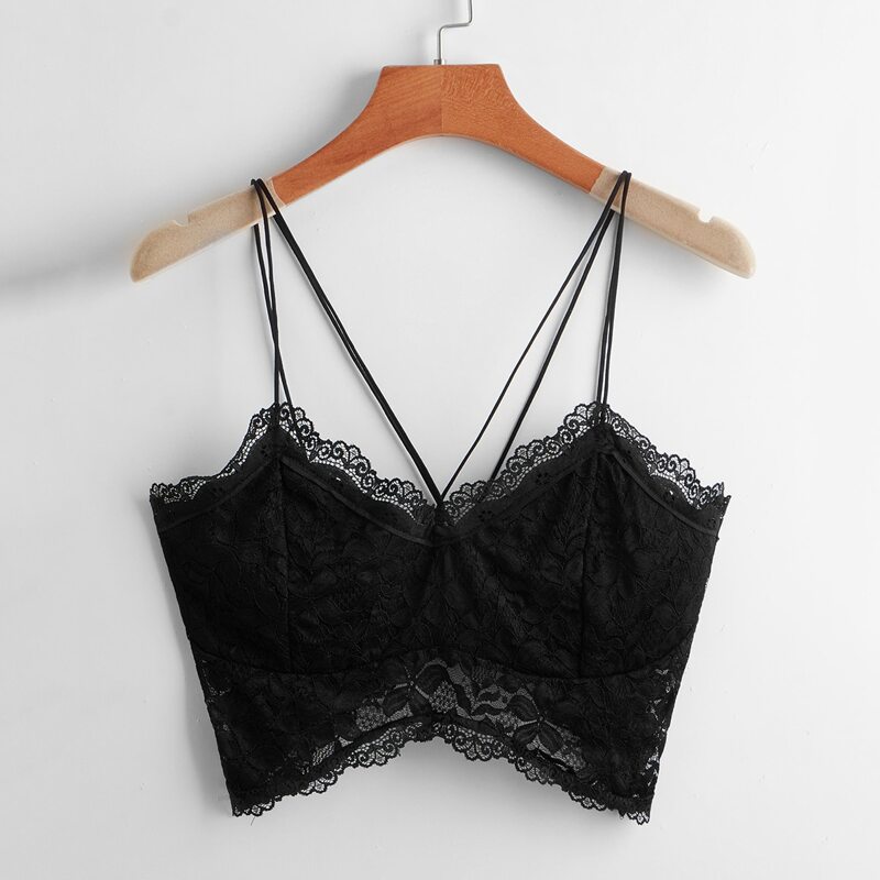

Contrast Lace Crop Cami, Black