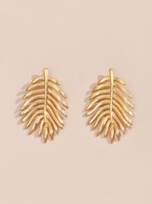 樹葉設計耳釘 - 金黃色 - 查看 2
