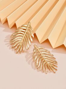 樹葉設計耳釘 - 金黃色 - 查看 3