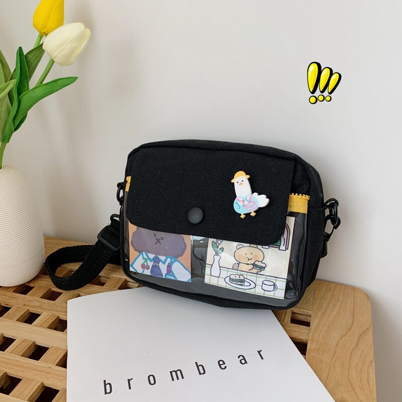 

1pc Cartoon Graphic Crossbody Bag, Black