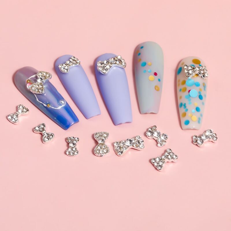 

1box Rhinestone Bowknot Nail Art Decoration, Silver