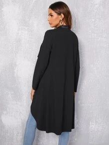 SHEIN LUNE Abrigo negro con cuello de cascada, bolsillos en diagonal y blazer para mujer, abrigo trench negro para mujer, abrigo negro largo - Negro - Ver 3