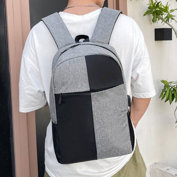 

Men Colorblock Large Capacity Backpack, Grey