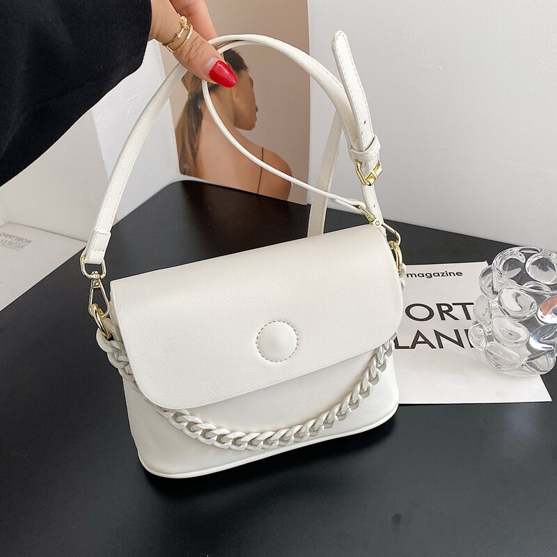 

Chain Satchel Bag, White