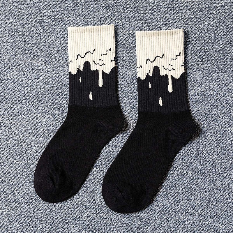 

1pair Graphic Crew Socks, Black