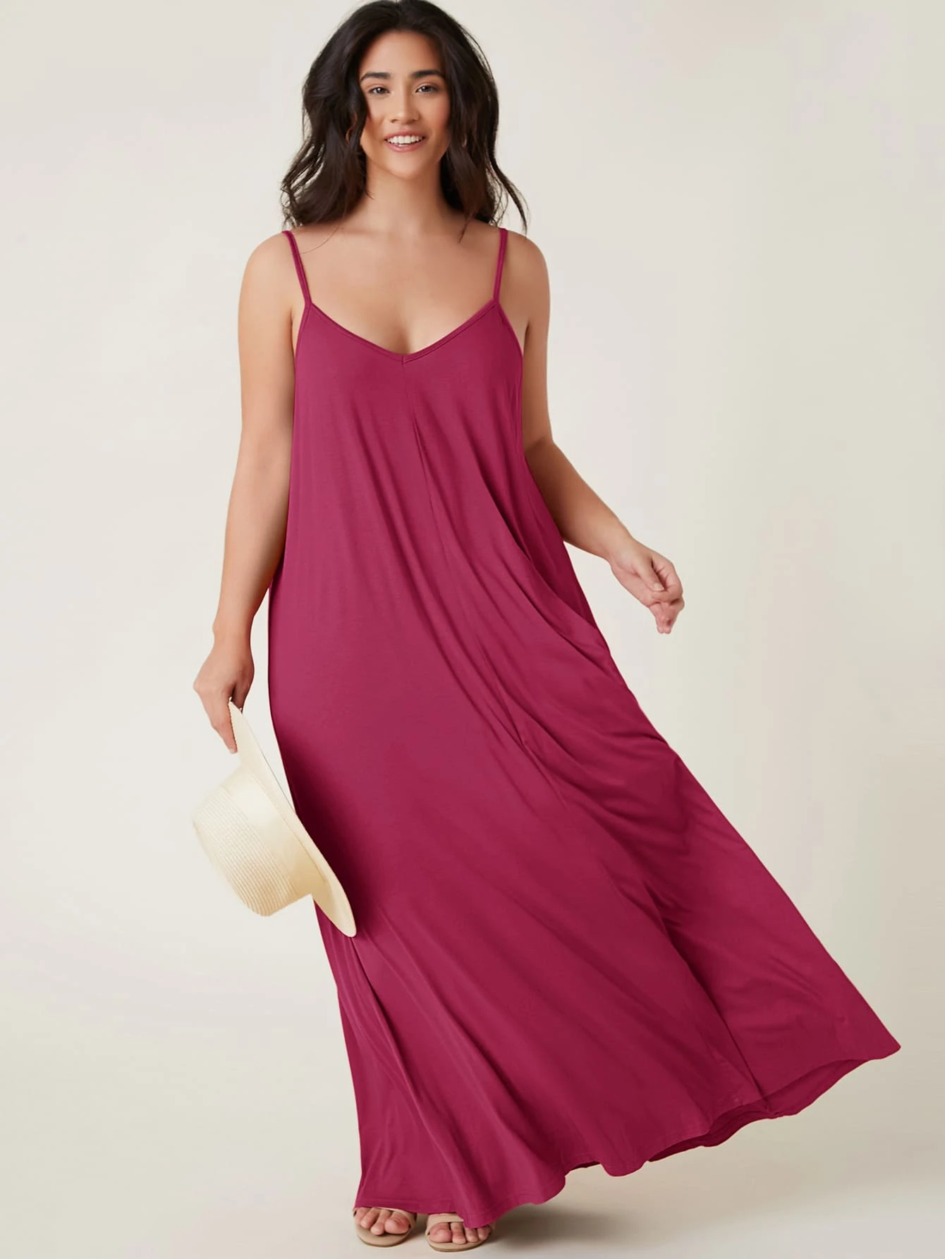 SHEIN BASICS Plus Solid Cami Dress - Rose Red - View 1