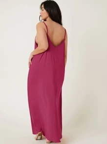 SHEIN BASICS Plus Solid Cami Dress - Rose Red - View 2