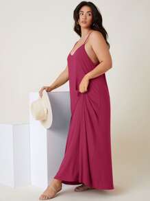 SHEIN BASICS Plus Solid Cami Dress - Rose Red - View 4