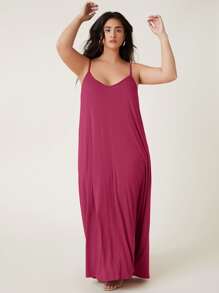 SHEIN BASICS Plus Solid Cami Dress - Rose Red - View 5