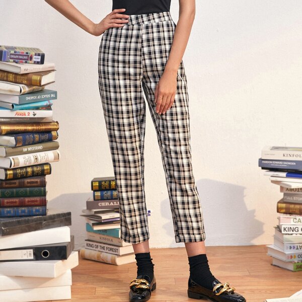 

Plaid High Waist Roll Leg Pants, Multicolor