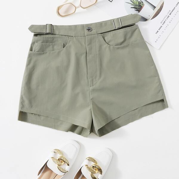 

Solid Slant Pocket Belted Shorts, Army green