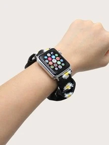Daisy Pattern Scrunchie Design Watchband Compatible With Apple Watch - Multicolor - View 3