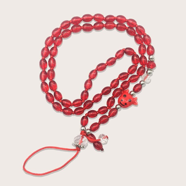 

Beaded Phone Lanyard, Red