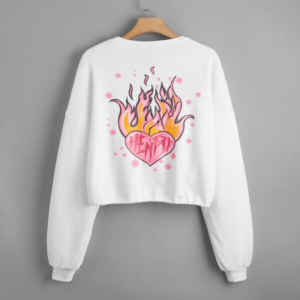 

Plus Fire & Letter Graphic Drop Shoulder Sweatshirt, White