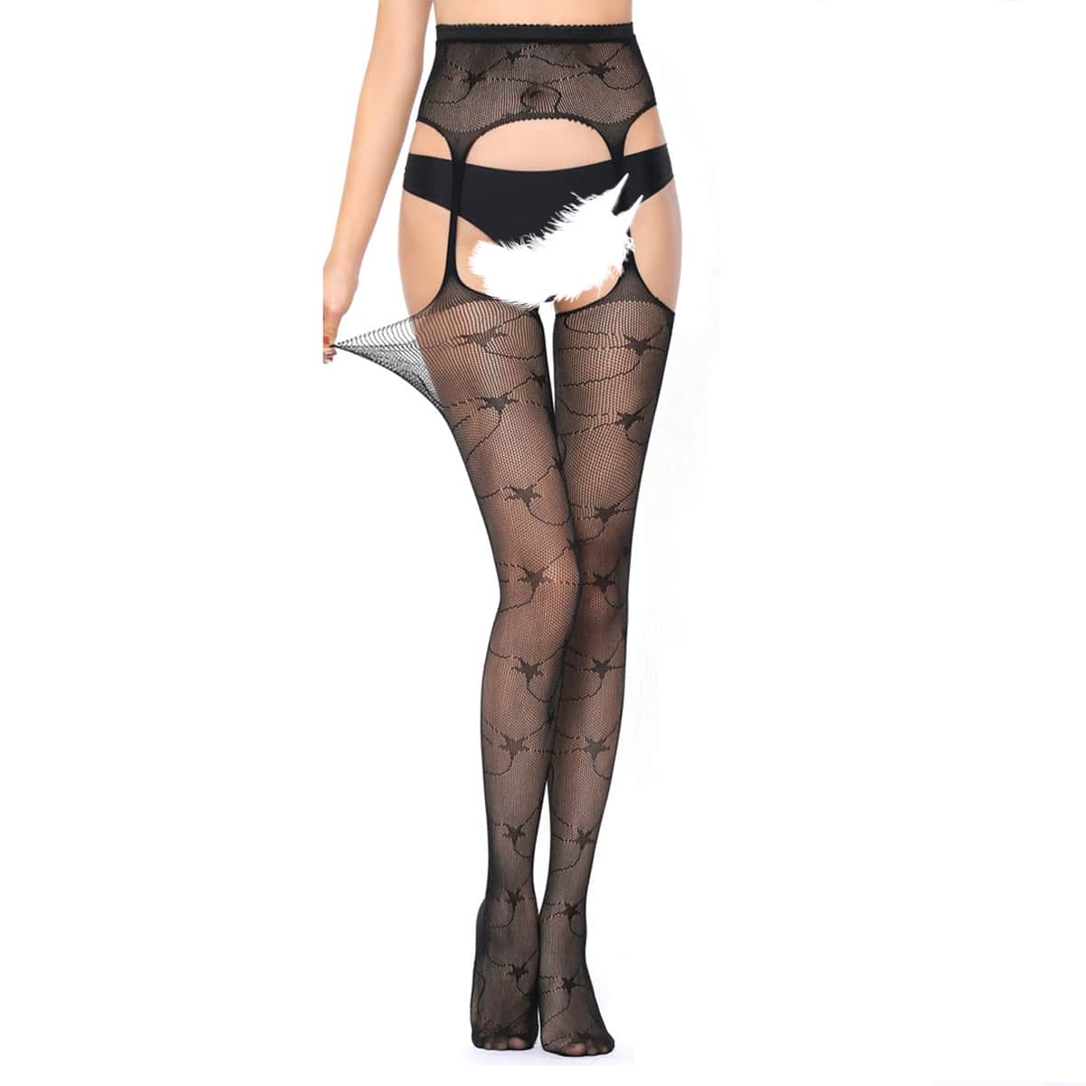 

Star Pattern Fishnet Tights, Black