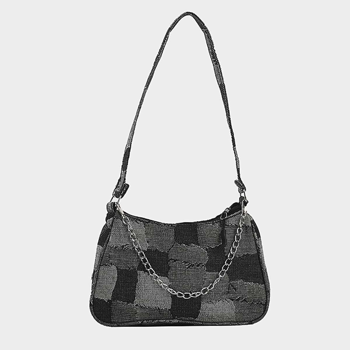 

Plaid Pattern Chain Shoulder Bag, Multicolor