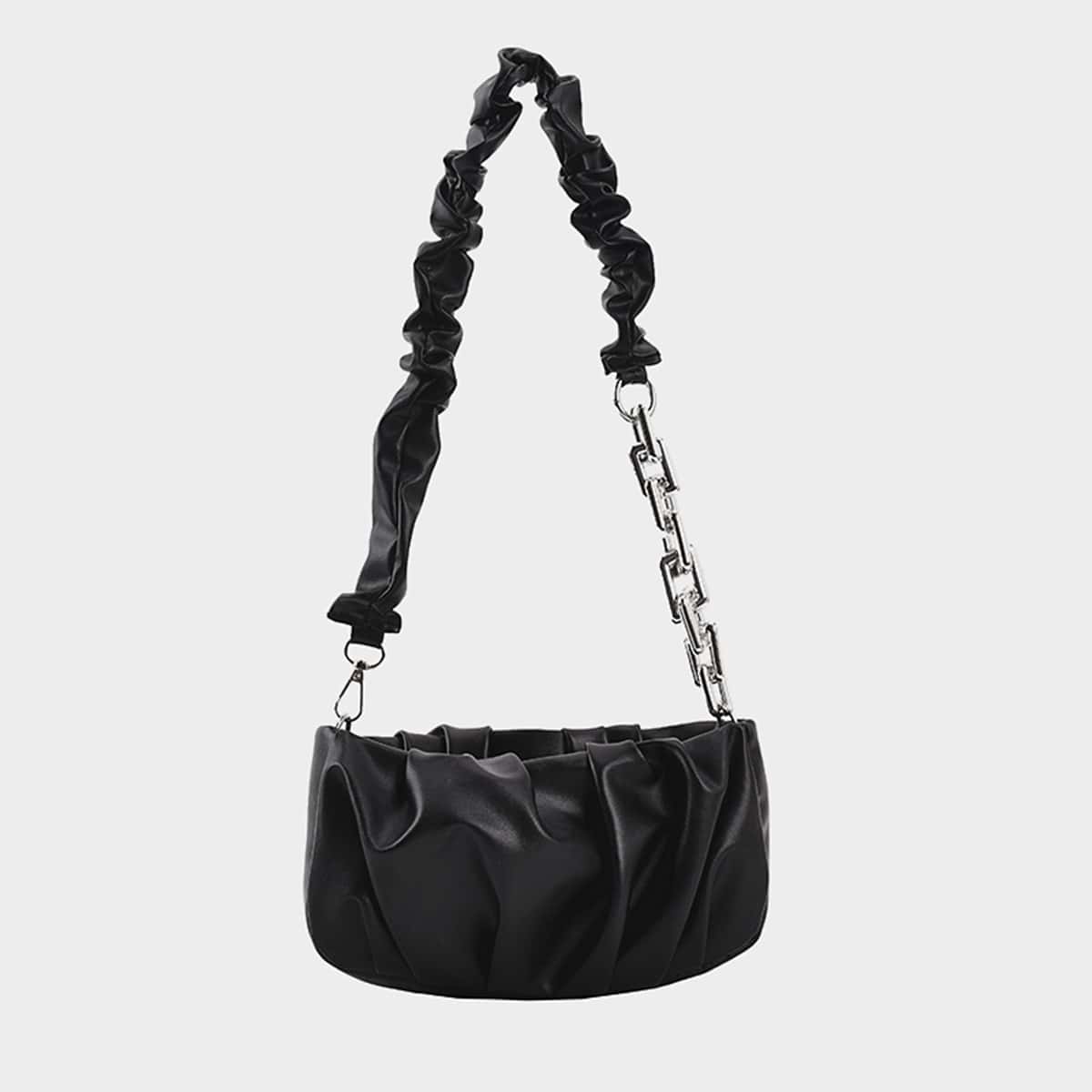 

Ruched Shoulder Bag, Black