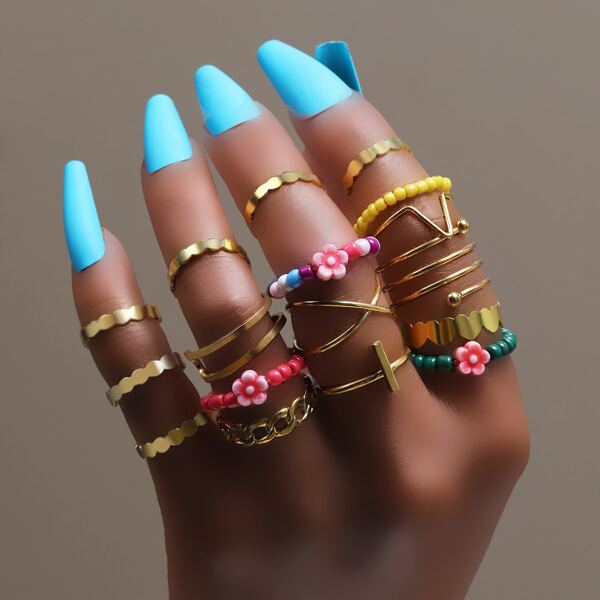 

17pcs Flower Decor Ring, Gold