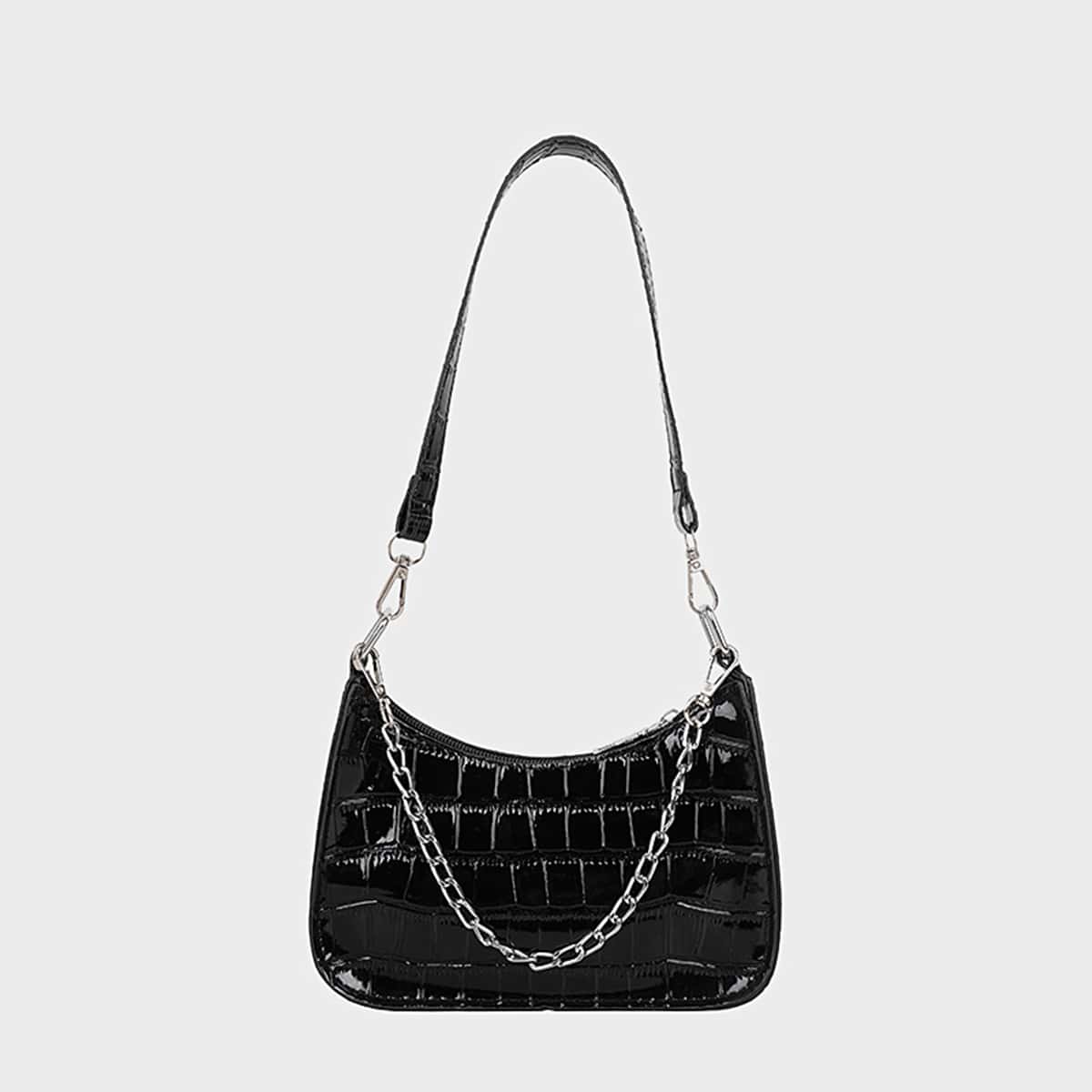 

Croc Embossed Shoulder Bag, Black