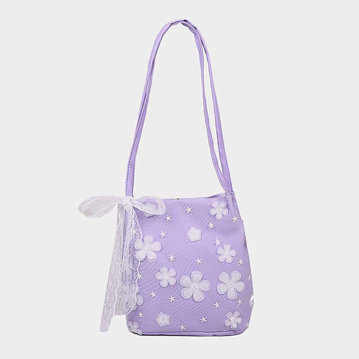 

Flower Decor Shoulder Bag, Purple