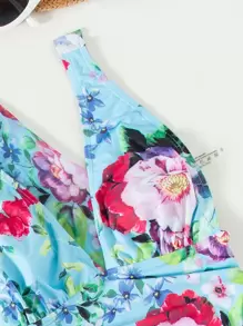 SHEIN Swim 夏季 2 件装花朵低胸连体泳衣和和服 - 彩色 - 查看 5