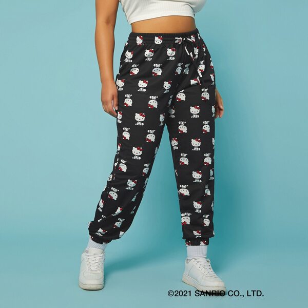 

Plus Allover Cartoon Graphic Drawstring Waist Sweatpants, Black