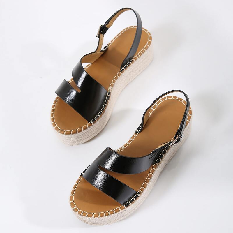 

Buckle Strappy Wedge Sandals, Black