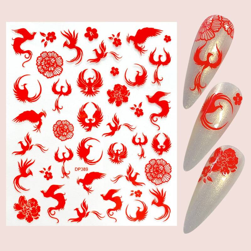 

1sheet Phoenix Nail Art Sticker, Red
