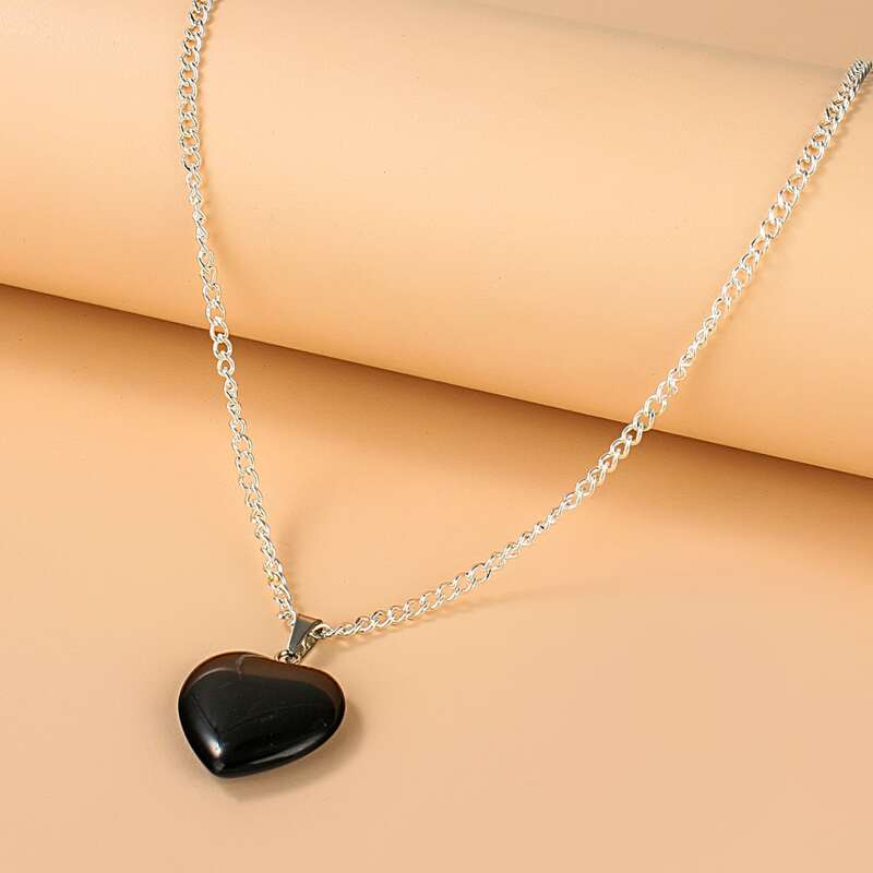 

Heart Charm Chain Necklace, Black