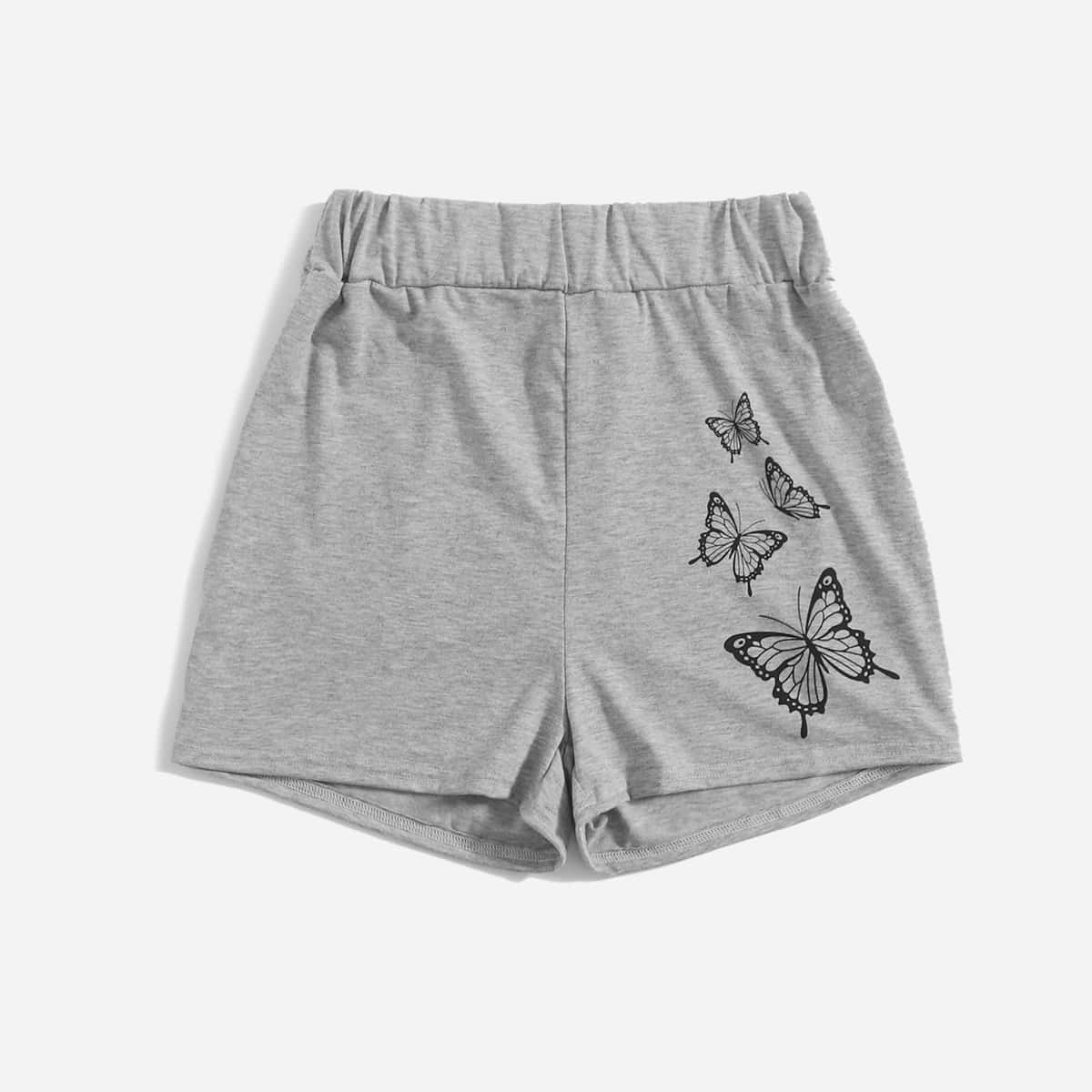 

Butterfly Graphic Shorts, Light grey