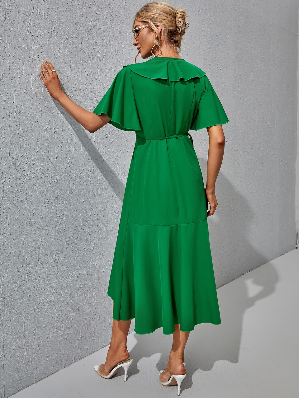 Ruffle Trim Surplice Front A-line Dress
