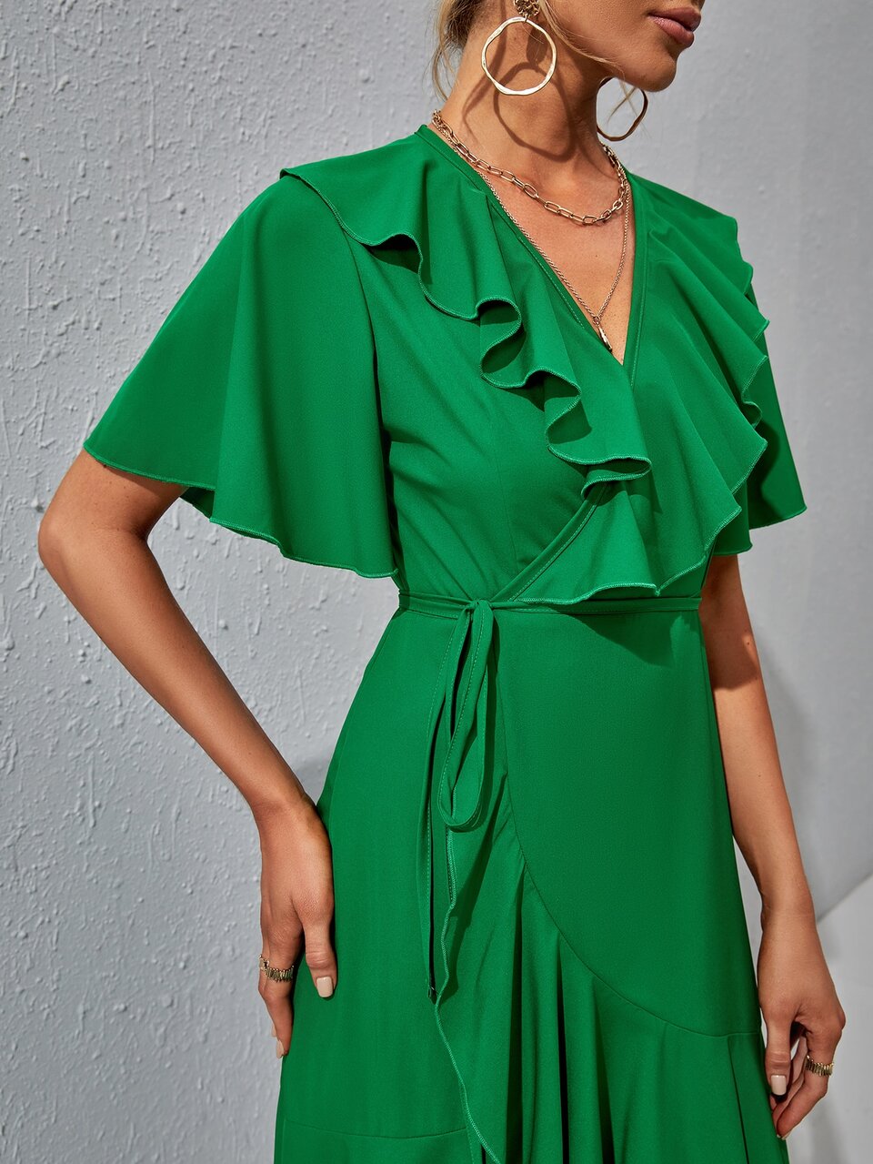 Ruffle Trim Surplice Front A-line Dress