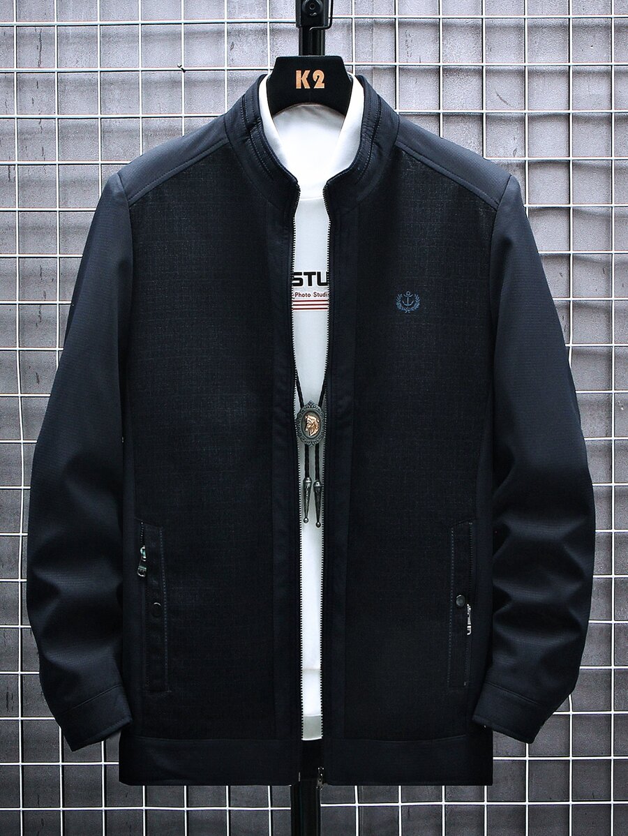 Manfinity Homme Men Embroidery Detail Zip Up Jacket - Navy Blue - View 1