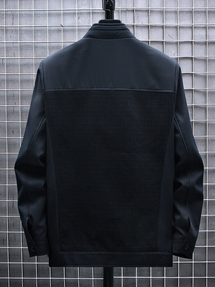 Manfinity Homme 男士刺繡細節拉鏈開襟夾克 - 藏蓝色 - 查看 2
