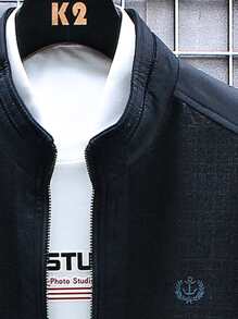 Manfinity Homme Men Embroidery Detail Zip Up Jacket - Navy Blue - View 3