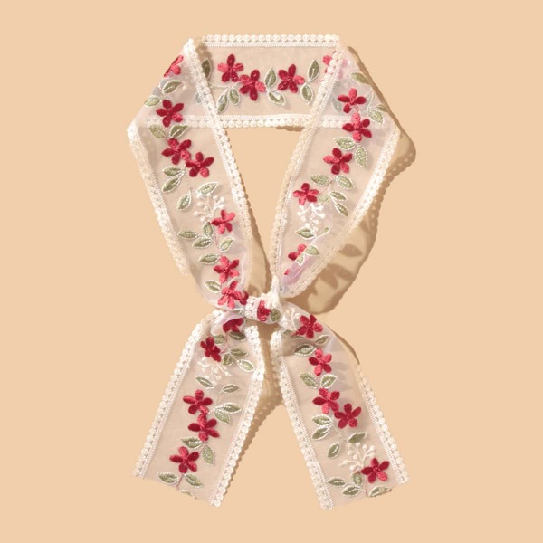 

Flower Embroidered Twilly Scarf, Multicolor