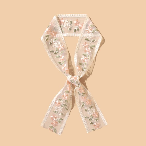 

Flower Embroidered Twilly Scarf, Multicolor