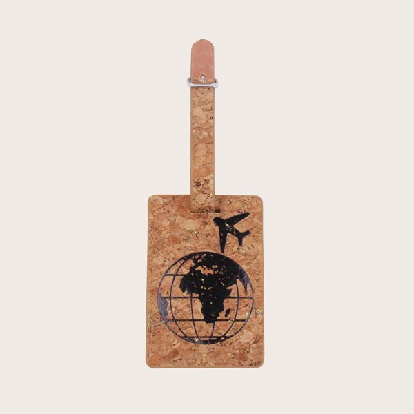 

Earth & Plane Graphic Luggage Tag, Brown