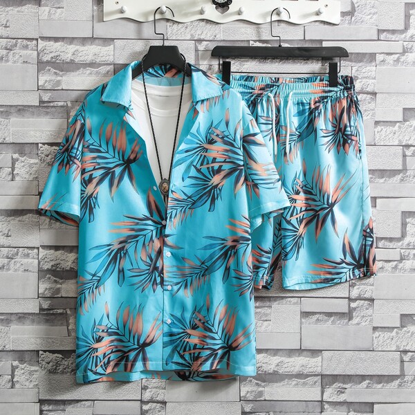 

Men 2pc Tropical Print Shirt With Bermuda Shorts, Blue