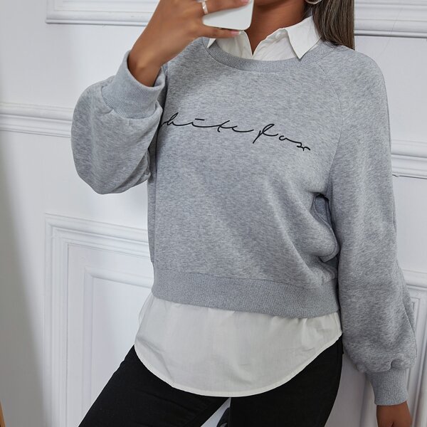 

Letter Graphic Raglan Sleeve 2 In 1 Sweatshirt, Grey
