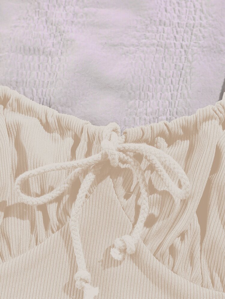 SHEIN Unity Tie Front Ruched Bust Cami Top - Apricot - View 5