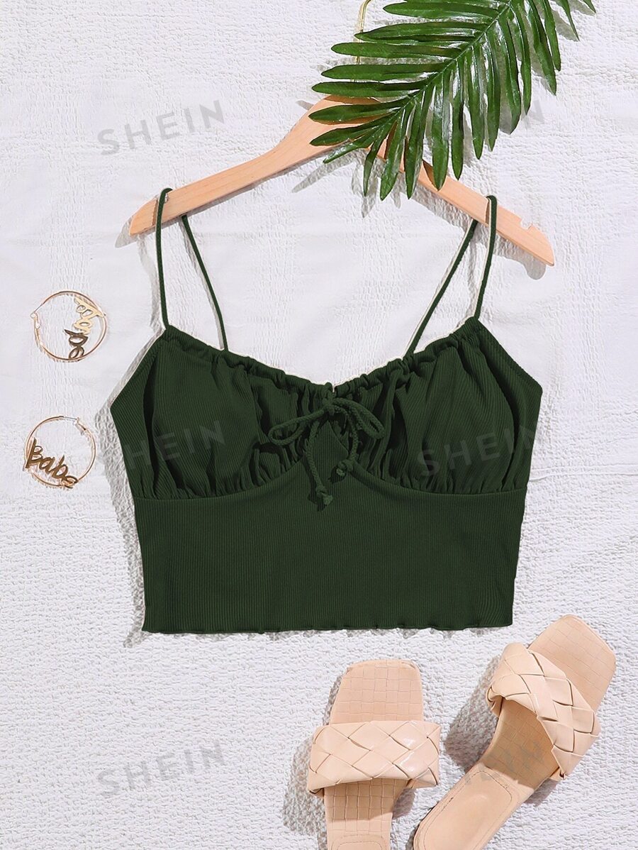 SHEIN Unity Top de tirantes de busto con fruncido con cordón delantero - Verde Oscuro - Ver 1